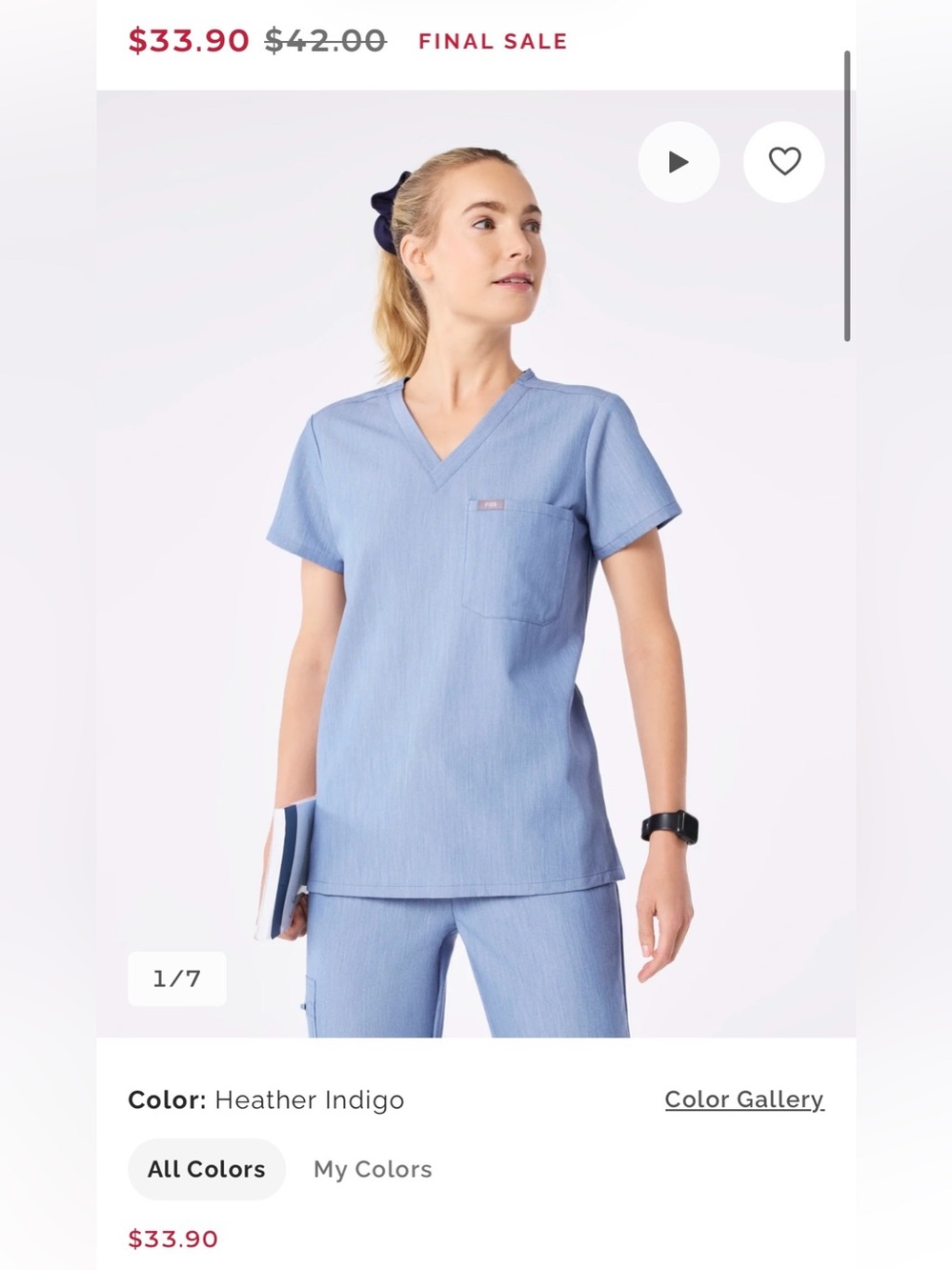 Figs V-Neck Scrub Top in Light Blue